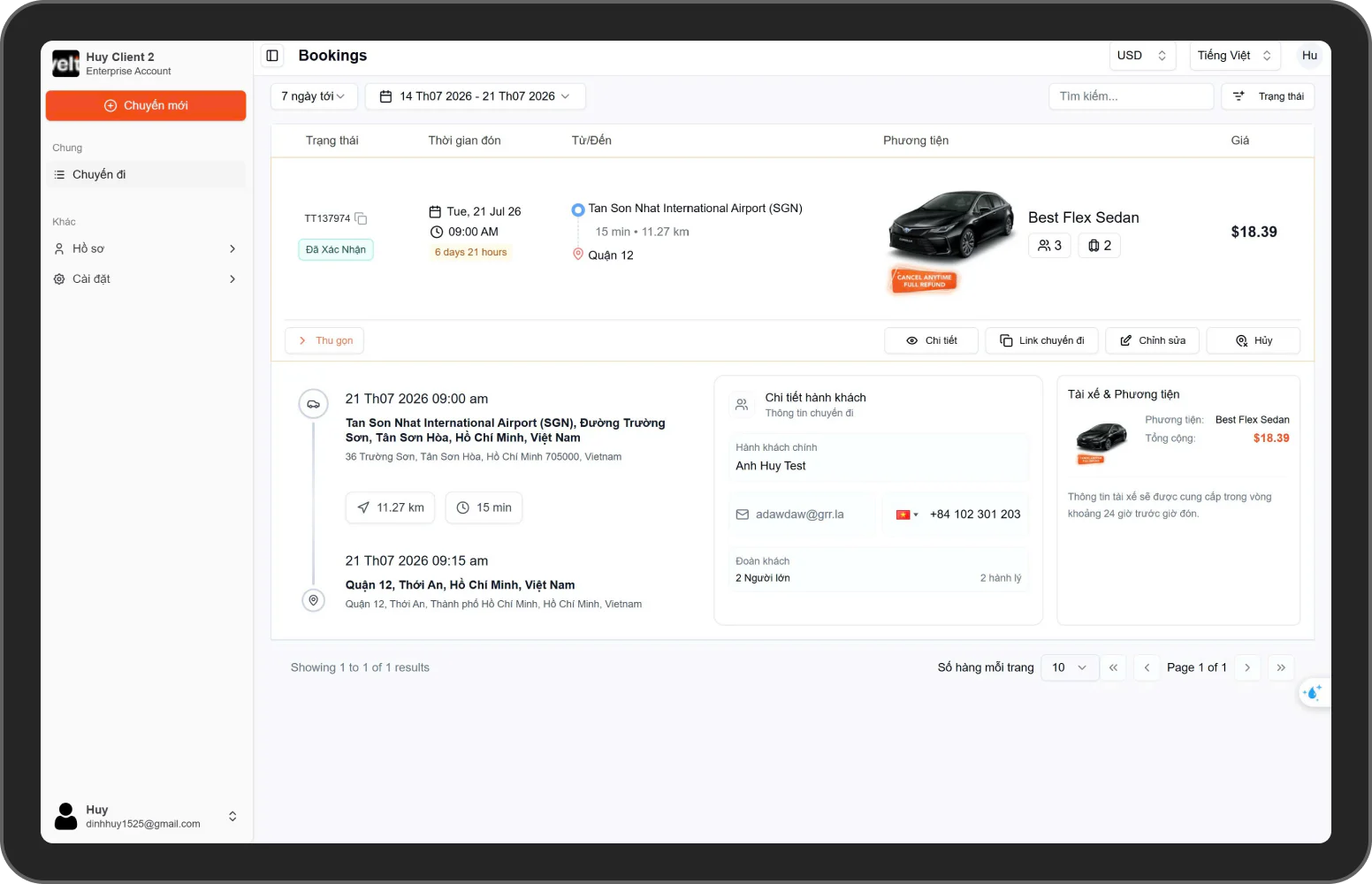 TravelThru trip management dashboard