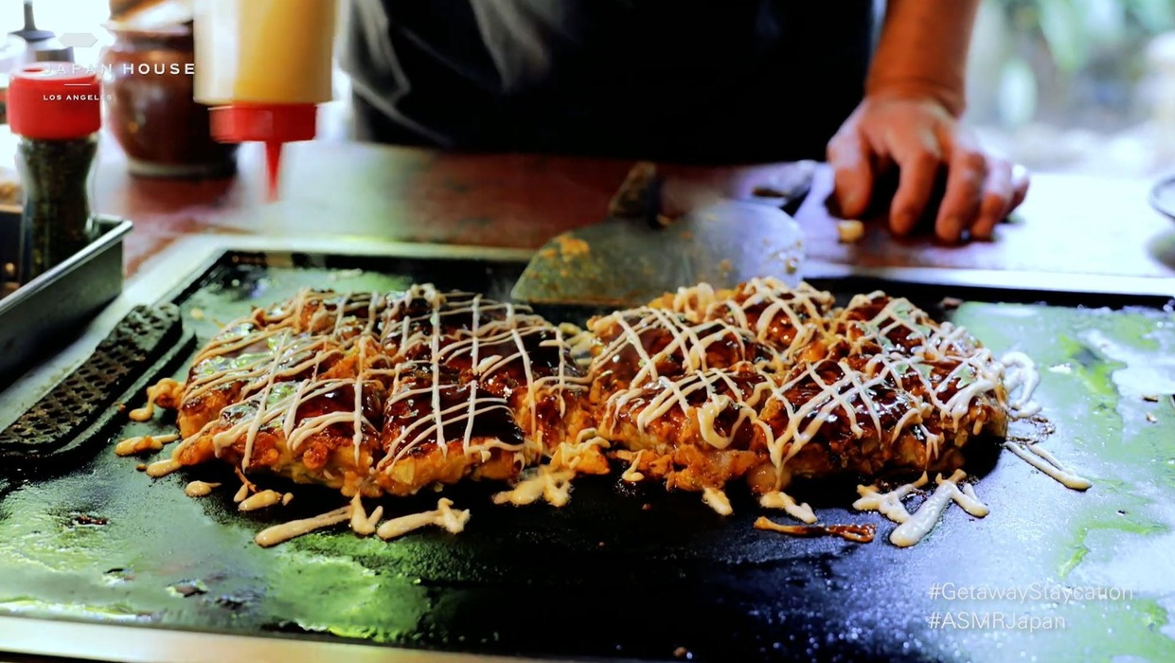 Okonomiyaki is a popular Japanese street food 