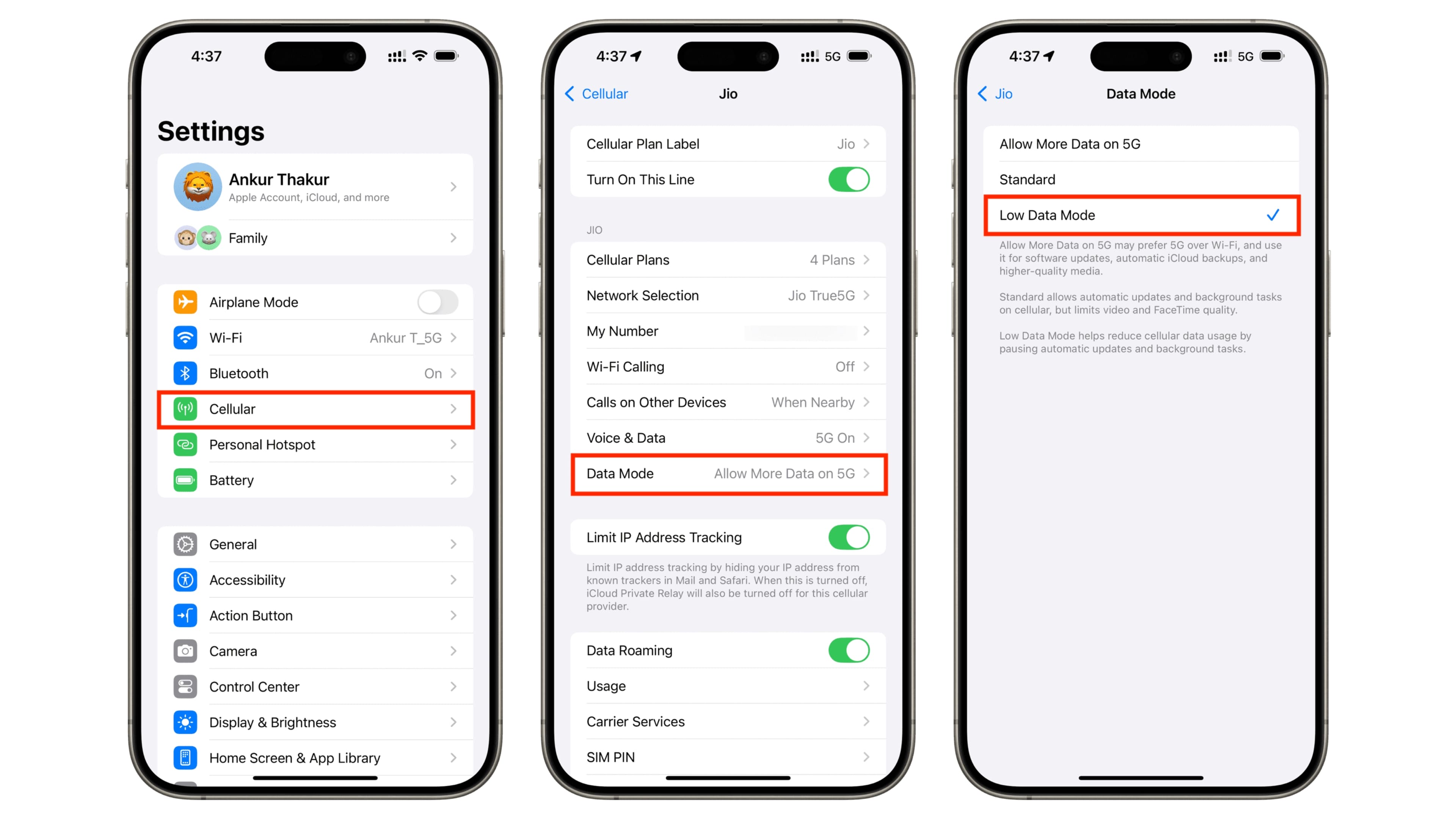 Enable Low Data Mode on iphone