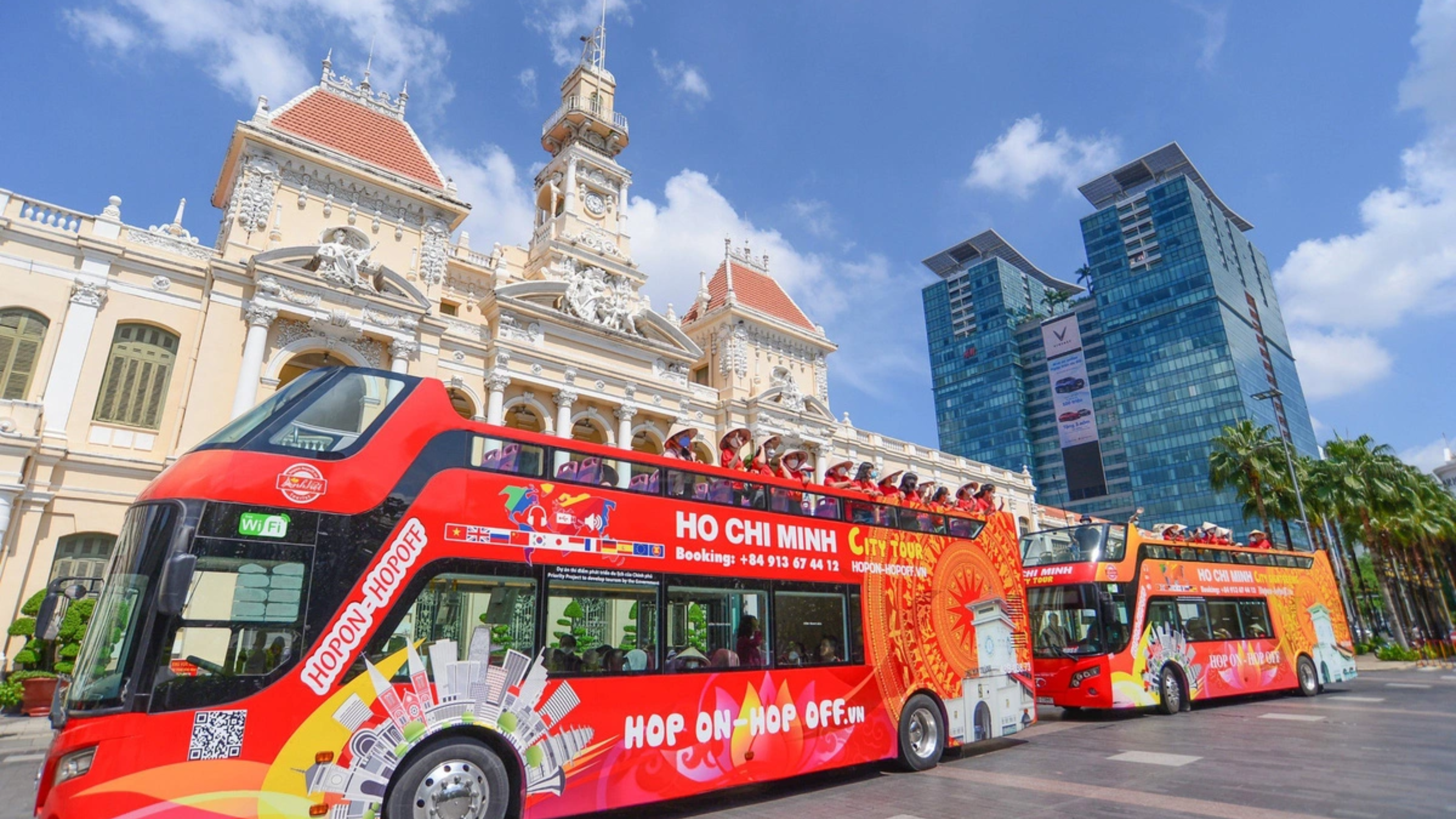 A double-decker bus touring the city center offers a fun and unique perspective, a top activity to enjoy in Hanoi